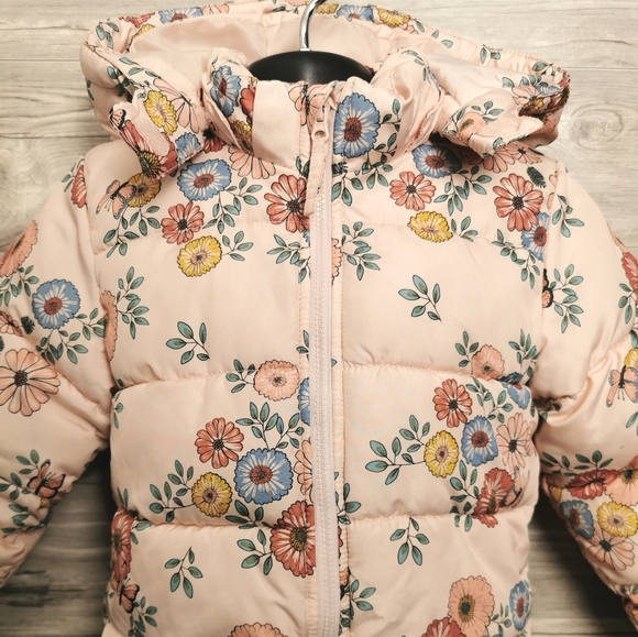 18-24 MONTHS H&M Floral Hooded Puffer Jacket VGUC - Picture 2 of 5